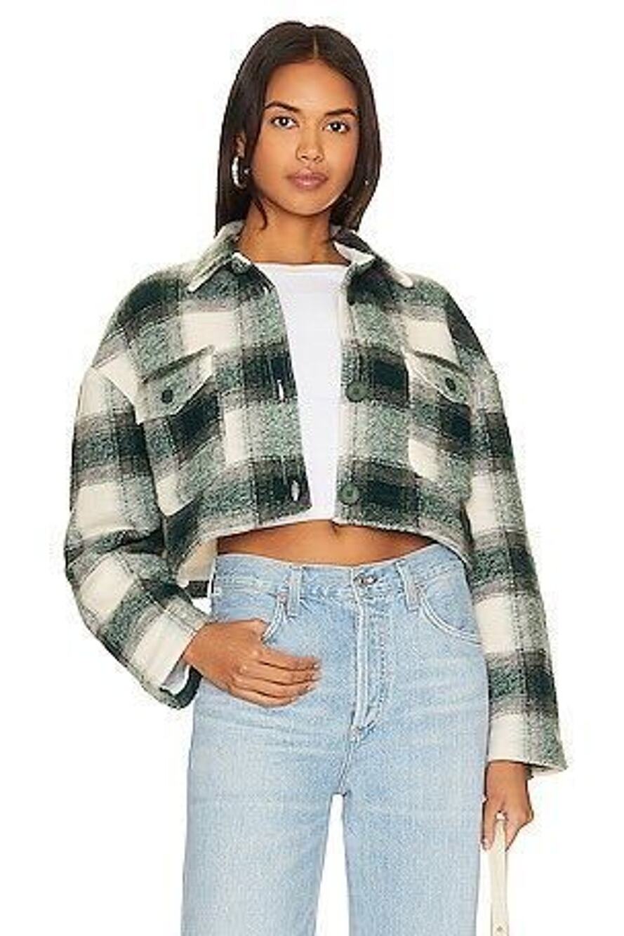 Lovers + Friends Green White Plaid Cropped Jacket Size XS